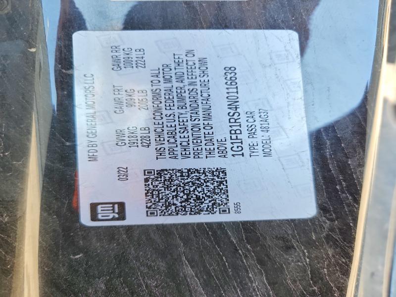 65980286 :رقم المزاد ، 1G1FB1RS4N0116638 vin ، 2022 Chevrolet Camaro مزاد بيع
