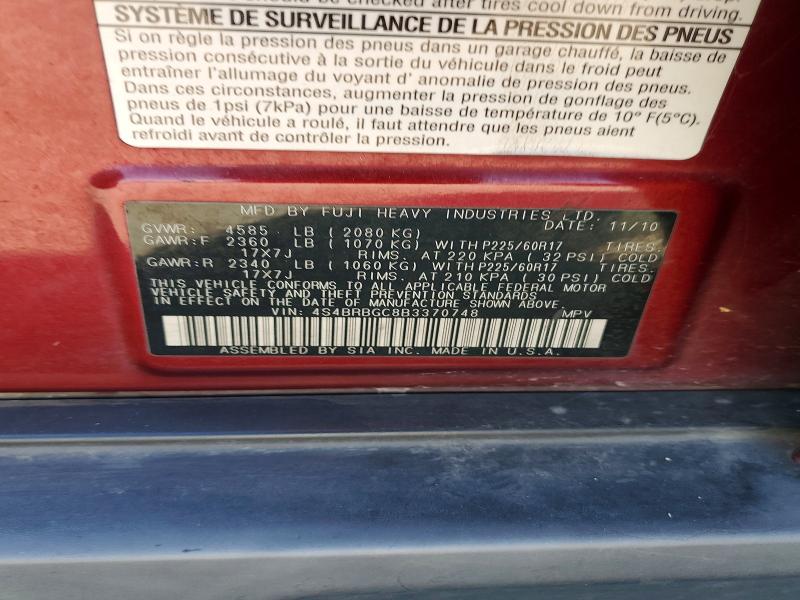 2011 Subaru Outback მანქანა იყიდება აუქციონზე, vin: 4S4BRBGC8B3370748, აუქციონის ნომერი: 65690956