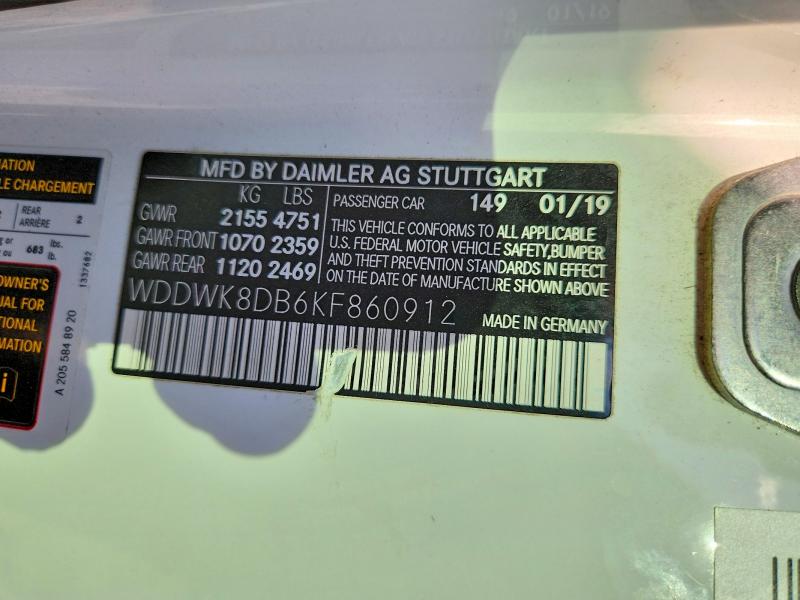 Aukcja sprzedaży 2019 Mercedes-benz C, vin: WDDWK8DB6KF860912, numer aukcji: 65709766