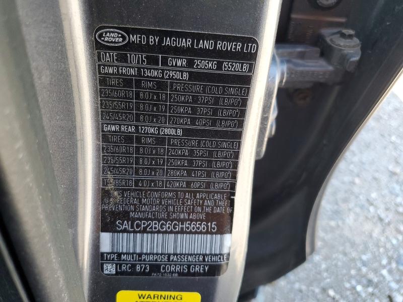 2016 Land Rover Discovery Sport მანქანა იყიდება აუქციონზე, vin: SALCP2BG6GH565615, აუქციონის ნომერი: 64405996
