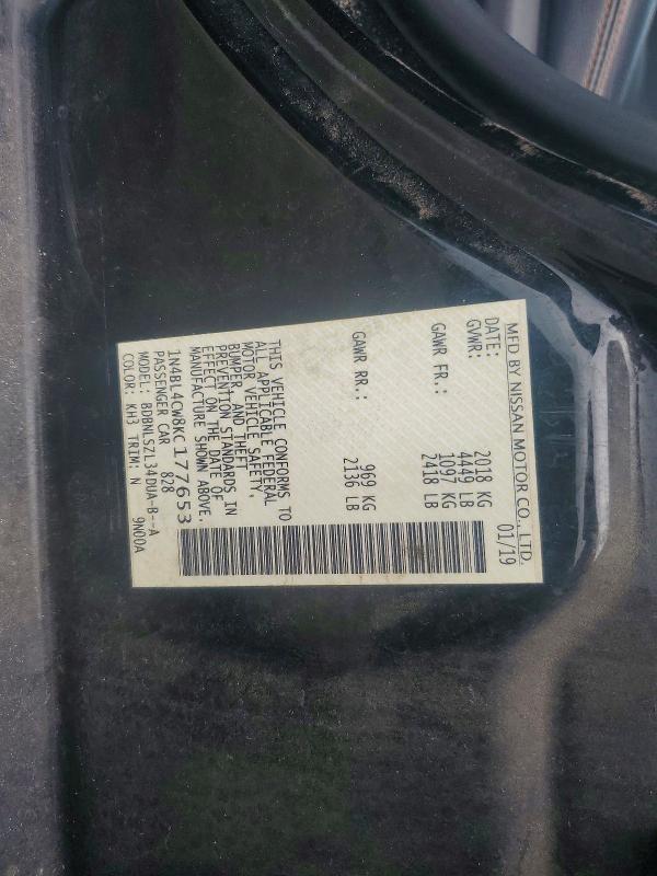 65614406 :رقم المزاد ، 1N4BL4CW8KC177653 vin ، 2019 Nissan Altima مزاد بيع