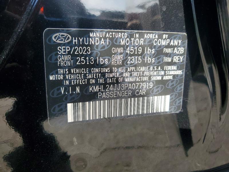 2023 Hyundai Sonata Hybrid მანქანა იყიდება აუქციონზე, vin: KMHL24JJ3PA077919, აუქციონის ნომერი: 63195996