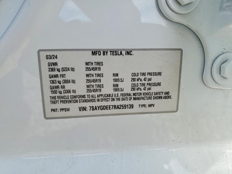 Продаж на аукціоні авто 2024 Tesla Model Y, vin: 7SAYGDEE7RA259139, номер лоту: 64467406