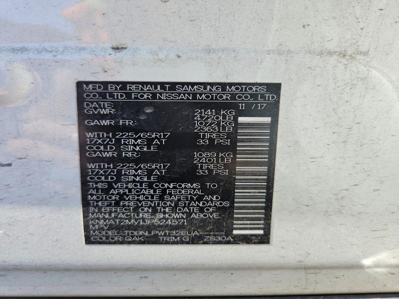 62813196 :رقم المزاد ، KNMAT2MV1JP524571 vin ، 2018 Nissan Rogue مزاد بيع
