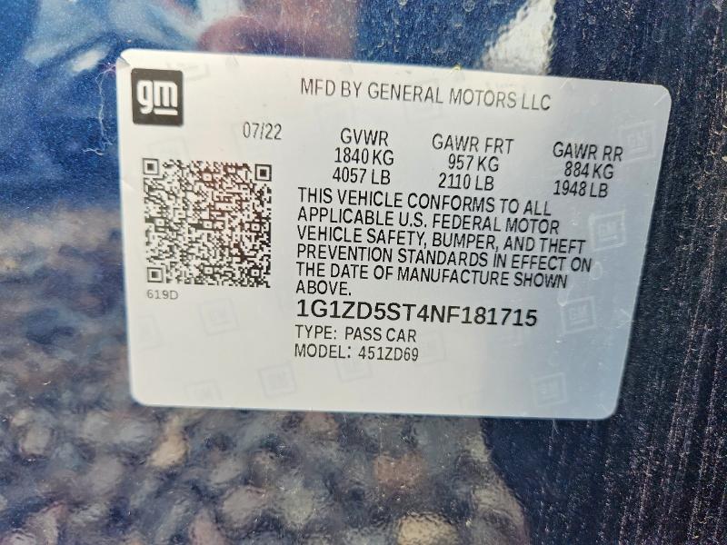 2022 Chevrolet Malibu მანქანა იყიდება აუქციონზე, vin: 1G1ZD5ST4NF181715, აუქციონის ნომერი: 63209446