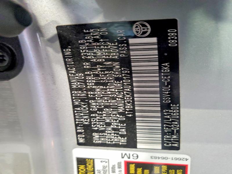 62920426 :رقم المزاد ، 4T1BK3EK7AU101797 vin ، 2010 Toyota Camry مزاد بيع