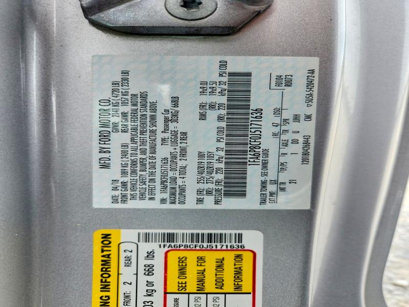 2018 Ford Mustang მანქანა იყიდება აუქციონზე, vin: 1FA6P8CF0J5171636, აუქციონის ნომერი: 64798126