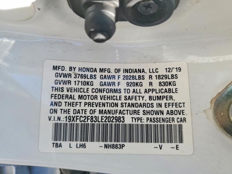2020 Honda Civic მანქანა იყიდება აუქციონზე, vin: 19XFC2F83LE202983, აუქციონის ნომერი: 66445476