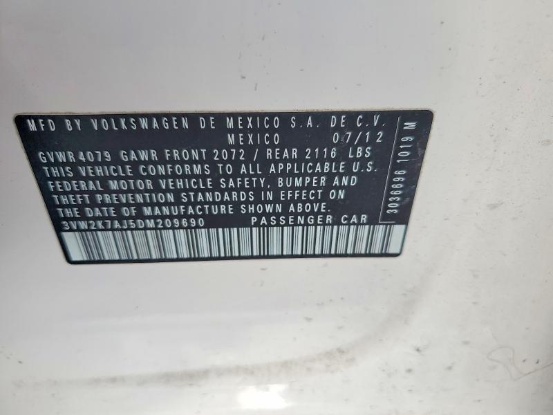 2013 Volkswagen Jetta მანქანა იყიდება აუქციონზე, vin: 3VW2K7AJ5DM209690, აუქციონის ნომერი: 64913976