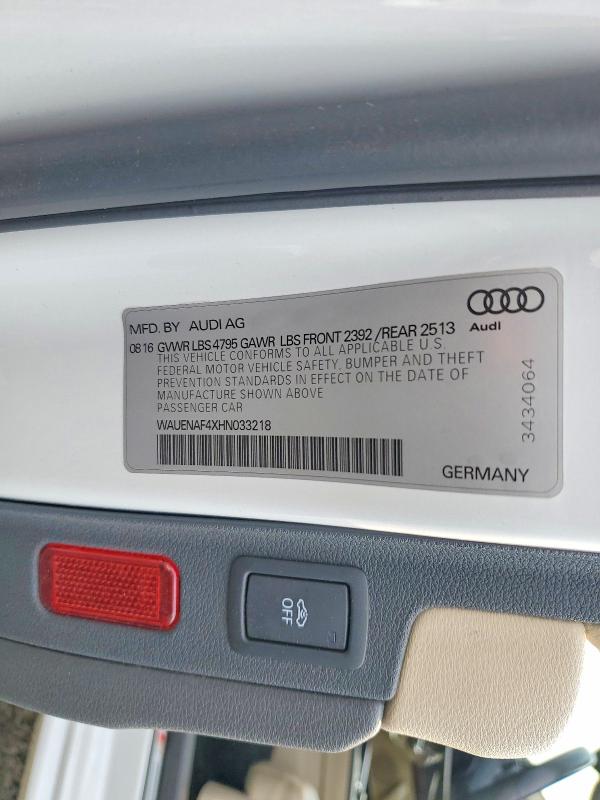 Aukcja sprzedaży 2017 Audi A4, vin: WAUENAF4XHN033218, numer aukcji: 64662206
