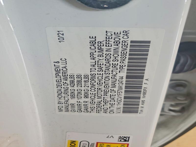 66892386 :رقم المزاد ، 1HGCV1F57MA124744 vin ، 2021 Honda Accord مزاد بيع