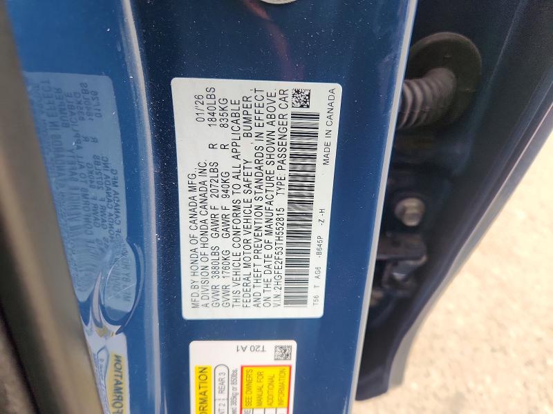 Продаж на аукціоні авто 2026 Honda Civic, vin: 2HGFE2F53TH552815, номер лоту: 67006396