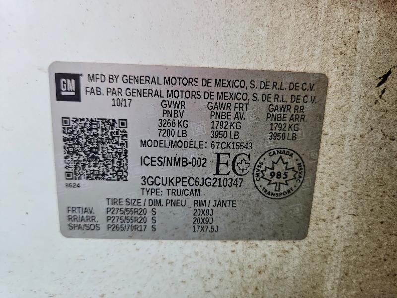 64564876 :رقم المزاد ، 3GCUKPEC6JG210347 vin ، 2018 Chevrolet Silverado مزاد بيع