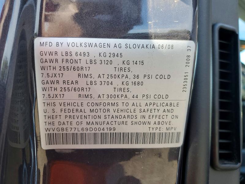 66776246 :رقم المزاد ، WVGBE77L69D004199 vin ، 2009 Volkswagen Touareg 2 مزاد بيع