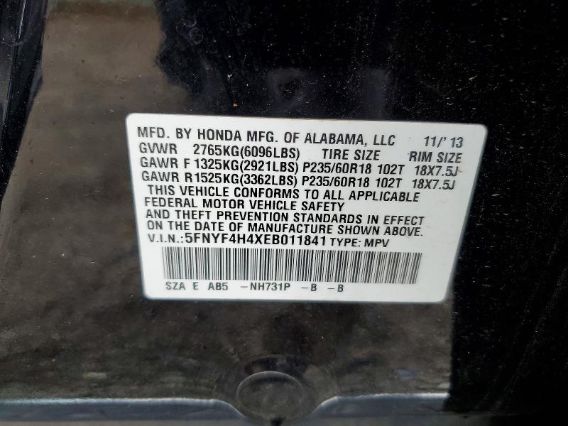 Продажа на аукционе авто 2014 Honda Pilot, vin: 5FNYF4H4XEB011841, номер лота: 62596966