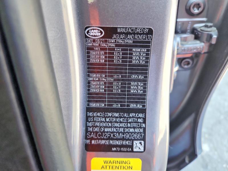 65022856 :رقم المزاد ، SALCJ2FX3MH902667 vin ، 2021 Land Rover Discovery Sport مزاد بيع