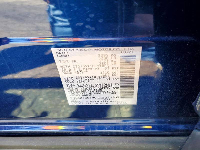 2021 Nissan Murano მანქანა იყიდება აუქციონზე, vin: 5N1AZ2BS3MC123036, აუქციონის ნომერი: 66300206