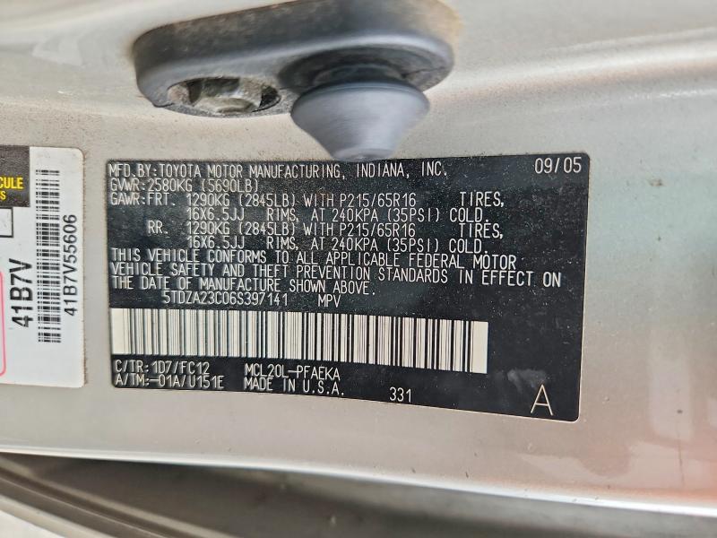 64743766 :رقم المزاد ، 5TDZA23C06S397141 vin ، 2006 Toyota Sienna مزاد بيع