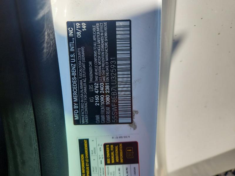 66590056 :رقم المزاد ، 55SWF8EB7LU325931 vin ، 2020 Mercedes-benz C مزاد بيع