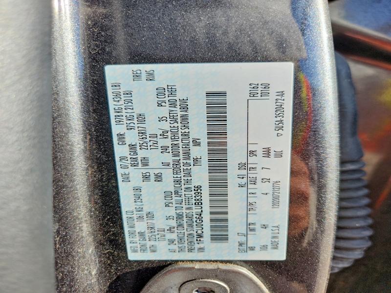 Продаж на аукціоні авто 2020 Ford Escape, vin: 1FMCU0G64LUB83956, номер лоту: 64455136