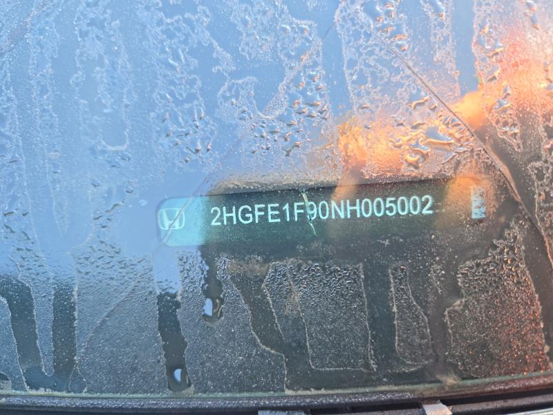 64832676 :رقم المزاد ، 2HGFE1F90NH005002 vin ، 2022 Honda Civic مزاد بيع
