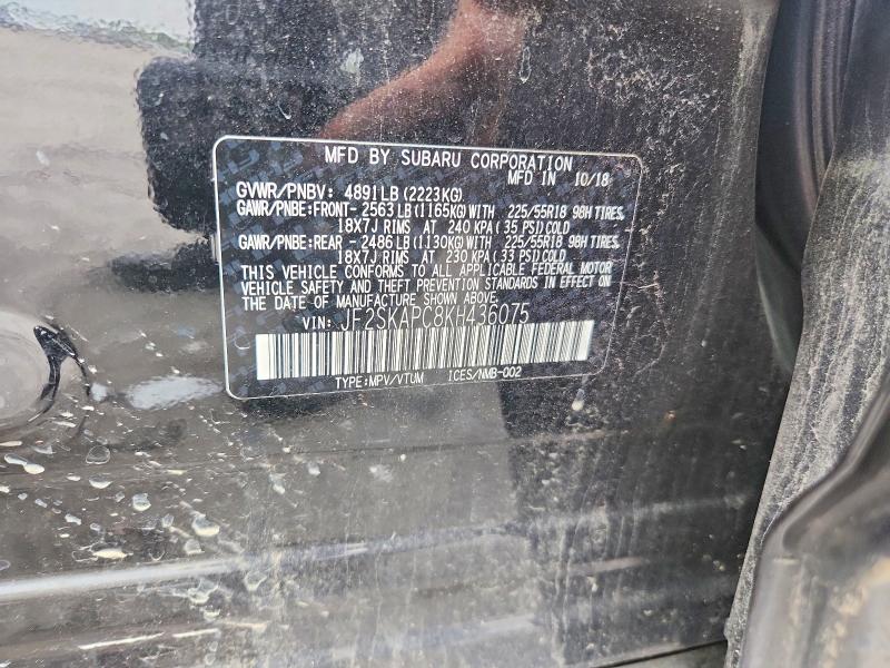 2019 Subaru Forester მანქანა იყიდება აუქციონზე, vin: JF2SKAPC8KH436075, აუქციონის ნომერი: 64825376