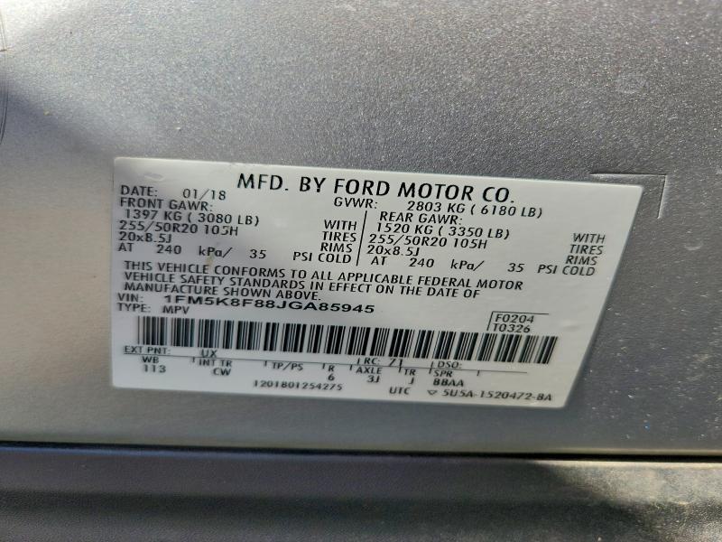 Aukcja sprzedaży 2018 Ford Explorer, vin: 1FM5K8F88JGA85945, numer aukcji: 63933966