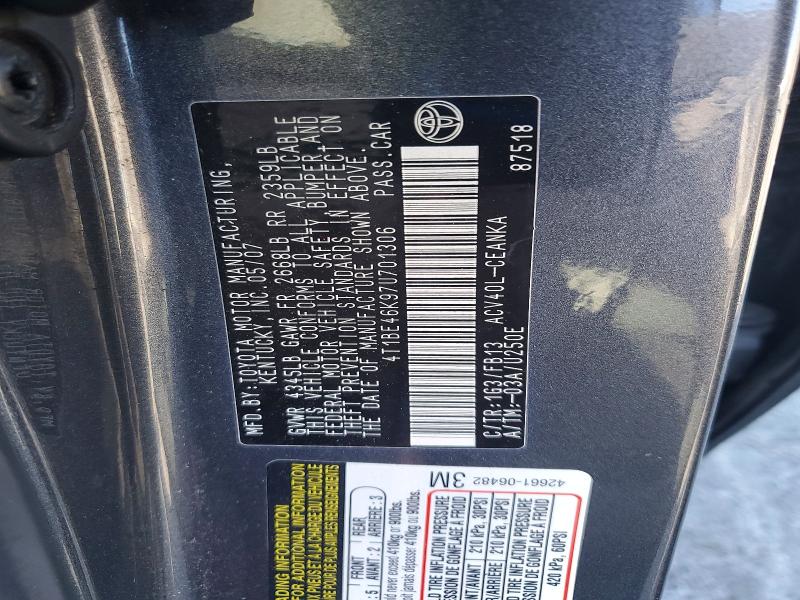 2007 Toyota Camry მანქანა იყიდება აუქციონზე, vin: 4T1BE46K97U701306, აუქციონის ნომერი: 65349506