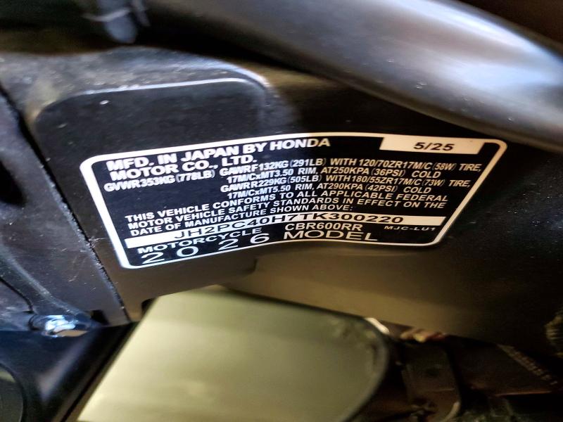 Продажа на аукционе авто 2026 Honda Cbr600, vin: JH2PC40H7TK300220, номер лота: 64233506