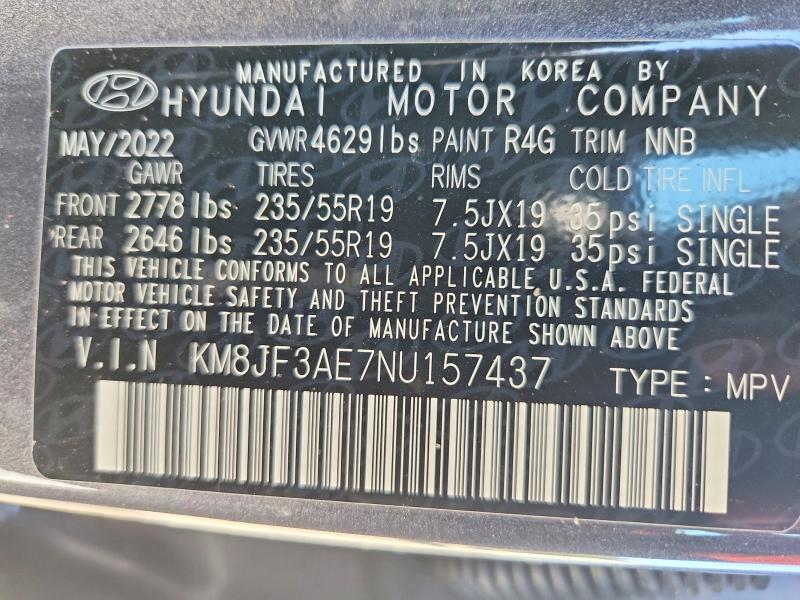 Продажа на аукционе авто 2022 Hyundai Tucson, vin: KM8JF3AE7NU157437, номер лота: 64579436