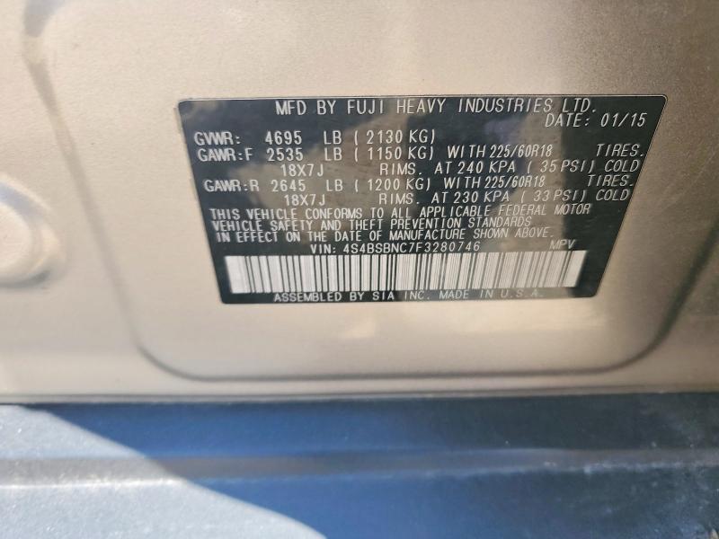 2015 Subaru Outback მანქანა იყიდება აუქციონზე, vin: 4S4BSBNC7F3280746, აუქციონის ნომერი: 65957346