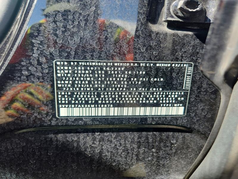 64610146 :رقم المزاد ، 3VV2B7AX3KM118875 vin ، 2019 Volkswagen Tiguan مزاد بيع