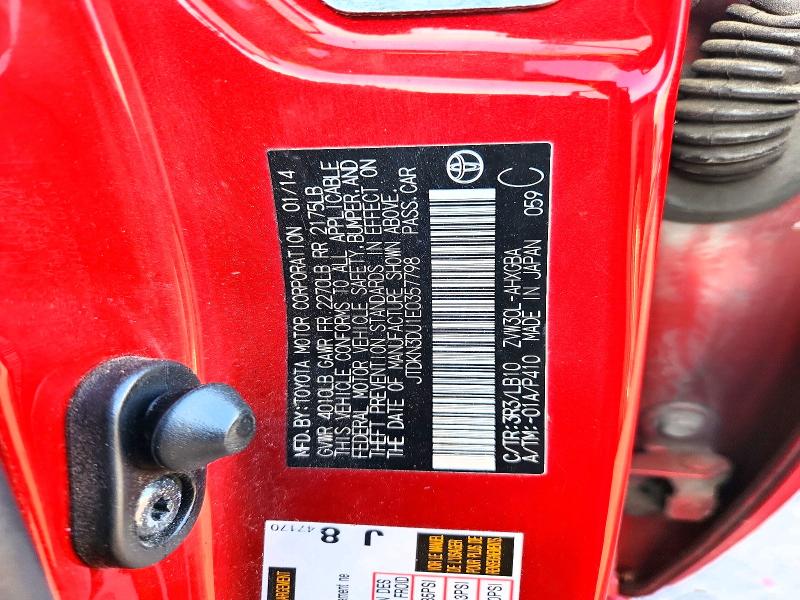 63014516 :رقم المزاد ، JTDKN3DU1E0357798 vin ، 2014 Toyota Prius مزاد بيع