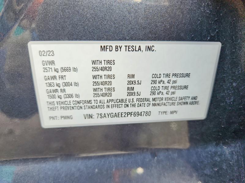 62743876 :رقم المزاد ، 7SAYGAEE2PF694780 vin ، 2023 Tesla Model Y مزاد بيع