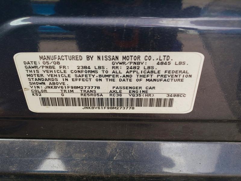 63330146 :رقم المزاد ، JNKBV61F98M273778 vin ، 2008 Infiniti G35 مزاد بيع