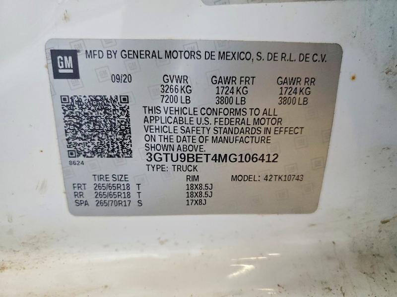 Продаж на аукціоні авто 2021 Gmc Sierra, vin: 3GTU9BET4MG106412, номер лоту: 66212196