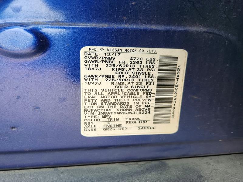 2018 Nissan Rogue მანქანა იყიდება აუქციონზე, vin: JN8AT2MVXJW318224, აუქციონის ნომერი: 66591866