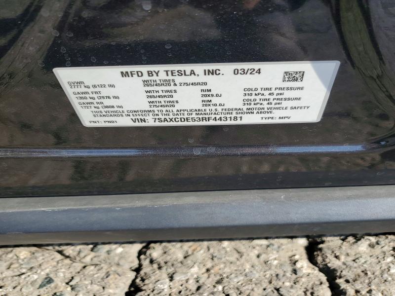 Aukcja sprzedaży 2024 Tesla Model X, vin: 7SAXCDE53RF443181, numer aukcji: 63588696