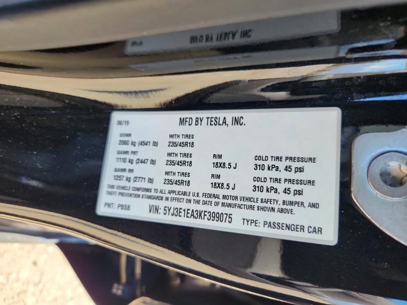 Продажа на аукционе авто 2019 Tesla Model 3, vin: 5YJ3E1EA3KF399075, номер лота: 64415636