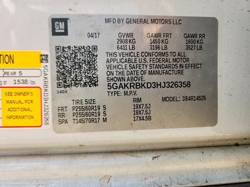 Продажа на аукционе авто 2017 Buick Enclave, vin: 5GAKRBKD3HJ326358, номер лота: 65637546