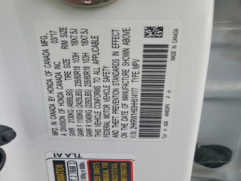 Aukcja sprzedaży 2017 Honda Cr-v, vin: 2HKRW1H93HH514177, numer aukcji: 66929206