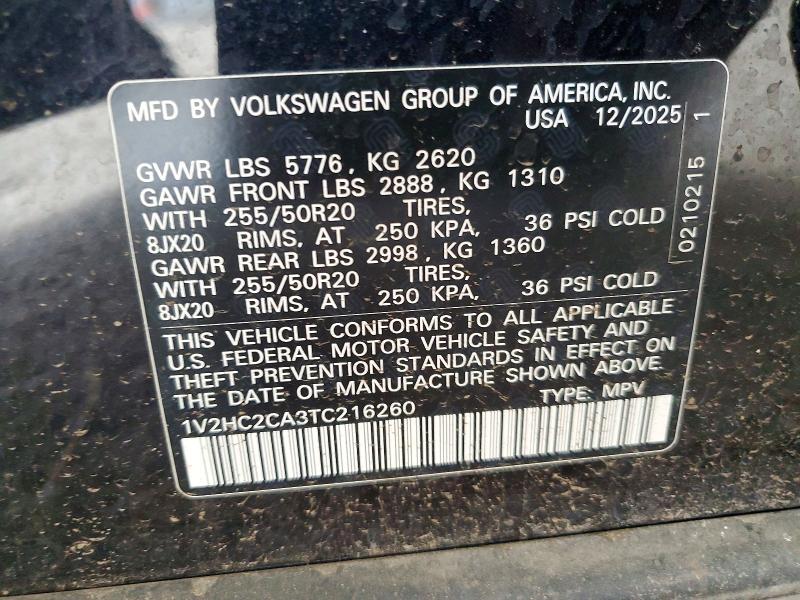 Aukcja sprzedaży 2026 Volkswagen Atlas Cross Sport, vin: 1V2HC2CA3TC216260, numer aukcji: 65173196