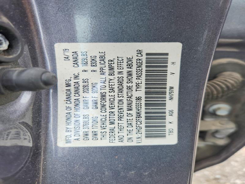 66206846 :رقم المزاد ، 2HGFC2F84KH555186 vin ، 2019 Honda Civic مزاد بيع