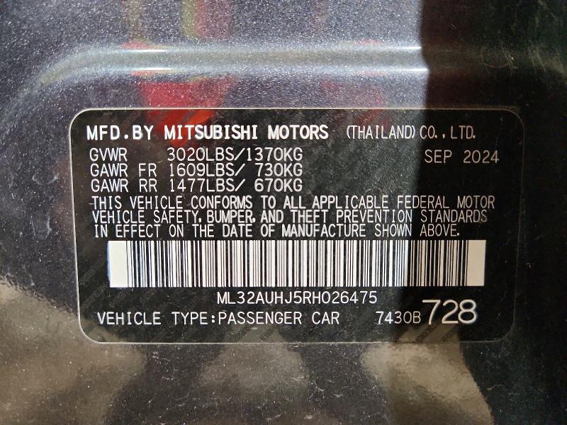 65323426 :رقم المزاد ، ML32AUHJ5RH026475 vin ، 2024 Mitsubishi Mirage مزاد بيع