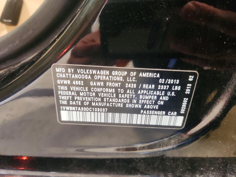 2013 Volkswagen Passat მანქანა იყიდება აუქციონზე, vin: 1VWBN7A33DC103037, აუქციონის ნომერი: 66220486