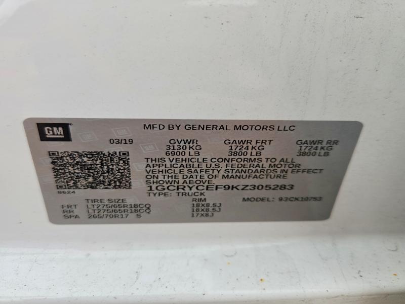 65337046 :رقم المزاد ، 1GCRYCEF9KZ305283 vin ، 2019 Chevrolet Silverado مزاد بيع