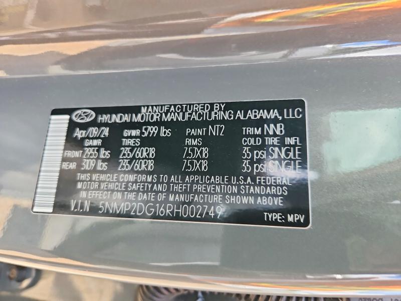 Aukcja sprzedaży 2024 Hyundai Santa Fe, vin: 5NMP2DG16RH002749, numer aukcji: 66087466
