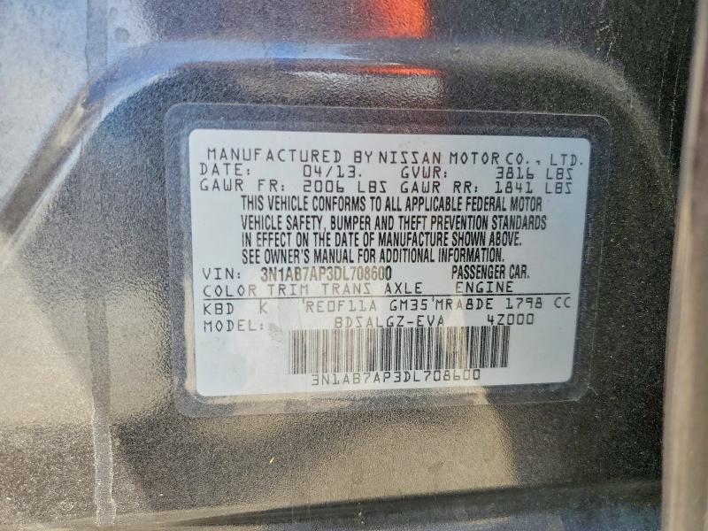 Aukcja sprzedaży 2013 Nissan Sentra, vin: 3N1AB7AP3DL708600, numer aukcji: 65955066