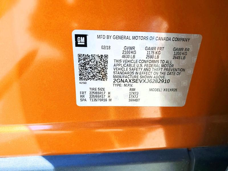 2018 Chevrolet Equinox მანქანა იყიდება აუქციონზე, vin: 2GNAXSEVXJ6282910, აუქციონის ნომერი: 64064866