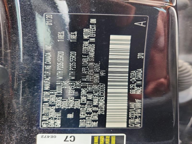 64094916 :رقم المزاد ، 2T2JZMDA5LC233267 vin ، 2020 Lexus Rx مزاد بيع